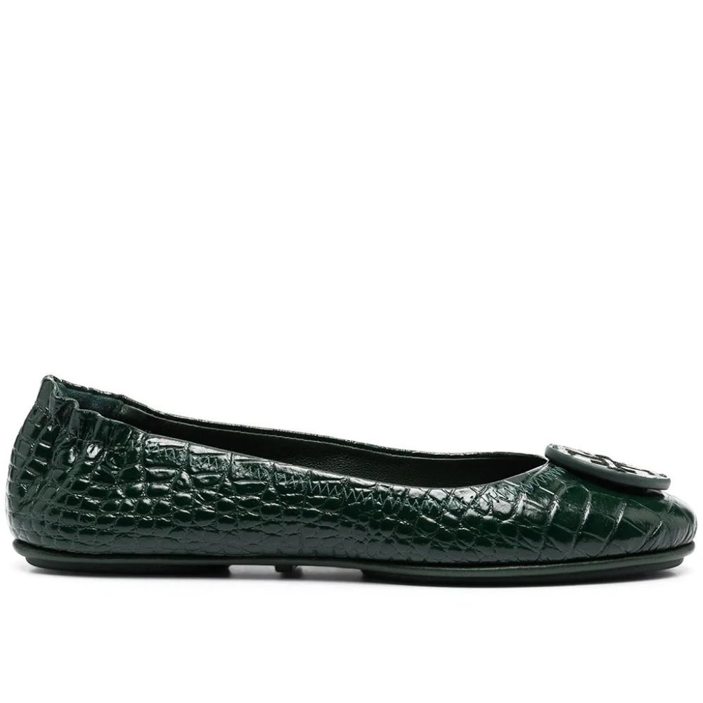 Tory Burch NIB Minnie Croc Embossed Green Verde Ballet Flats - Picture 7 of 7